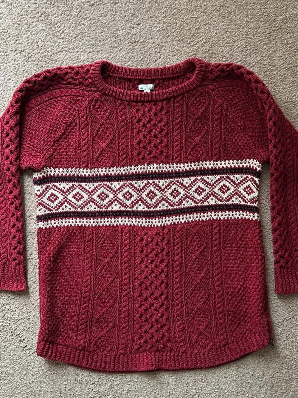 LL Bean Sweater Womens XL Signature Crewneck Chunky Cableknit Long Sleeve Red - Picture 1 of 12